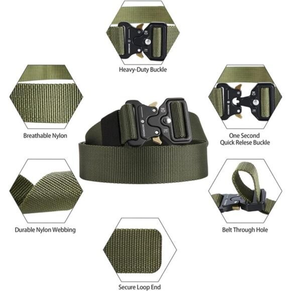 Men's Tactical Belt Heavy Duty Webbing Belt Adjustable Military Style Nylon Belt - Picture 2 of 7